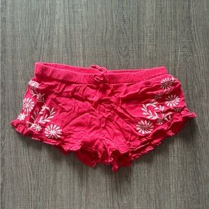 Red Floral Embroidered Shorts